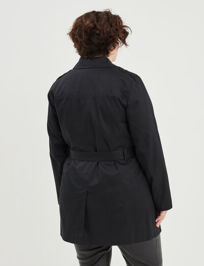 Trench boutonné ceinturé noir femme grande taille