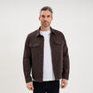 Surchemise droite m&eacute;lange coton stretch marron fonc&eacute; homme