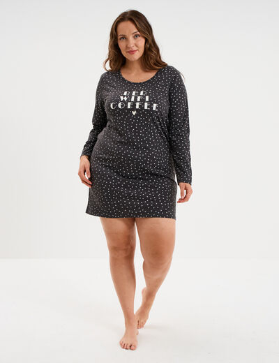 Chemise de nuit manches longues gris fonc&eacute; femme grande taille