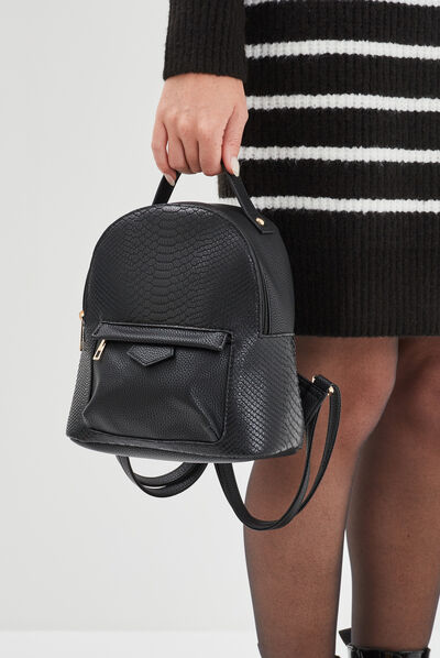 Sac à dos aspect croco noir femme