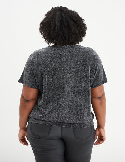 T-shirt manches courtes fils m&eacute;tallis&eacute;s gris argent femme grande taille
