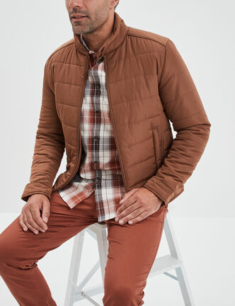 Blouson court zippé col montant marron homme