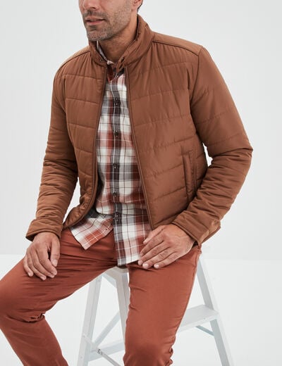 Blouson court zippé col montant marron homme