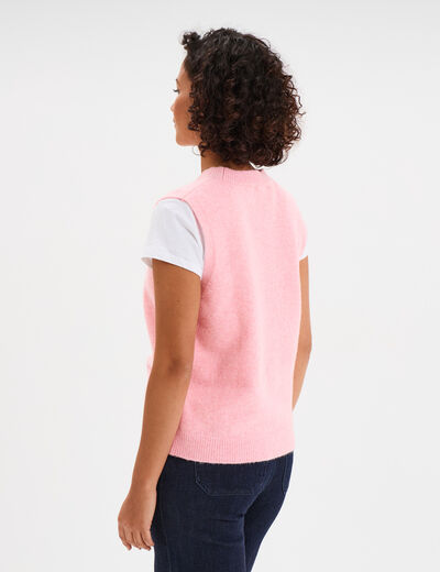 Pull sans manches col rond rose clair femme