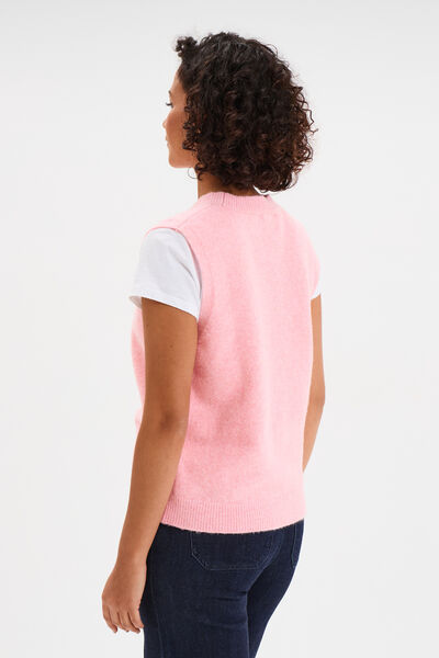 Pull sans manches col rond rose clair femme