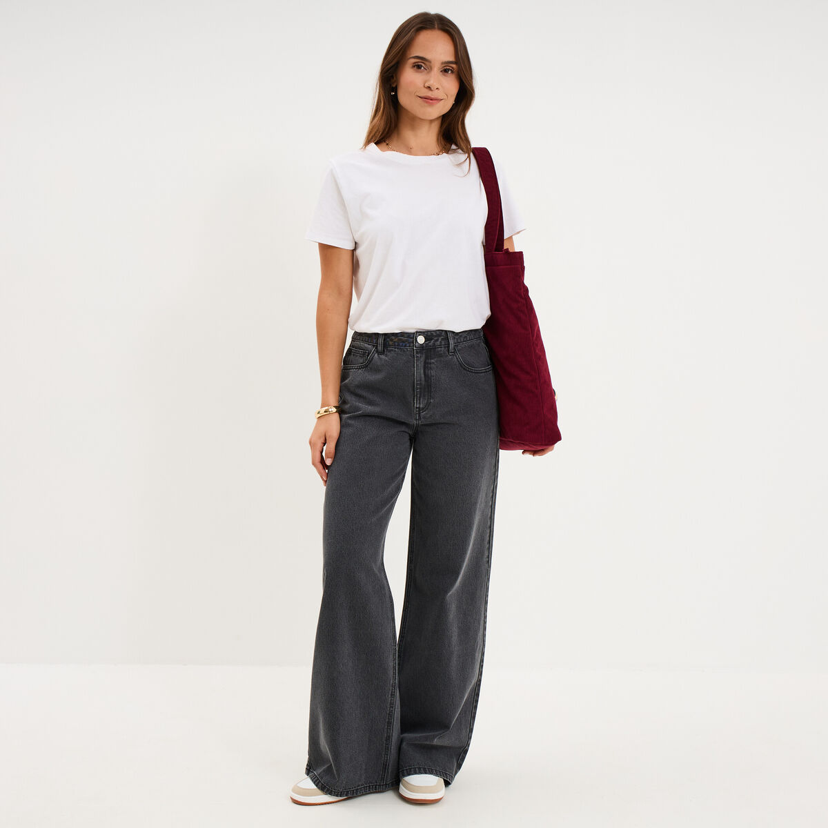 Jeans extra wide leg taille haute denim noir femme