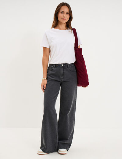 Jeans extra wide leg taille haute denim noir femme