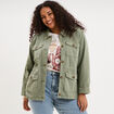 Veste boutonn&eacute;e poches &agrave; rabat vert kaki femme grande taille