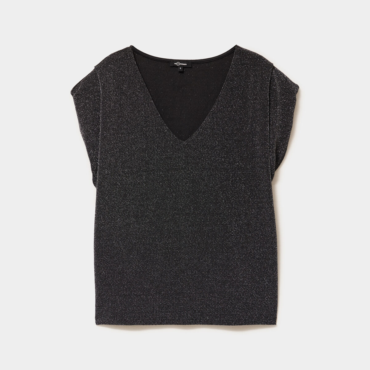 T-shirt manches courtes col en V gris argent femme