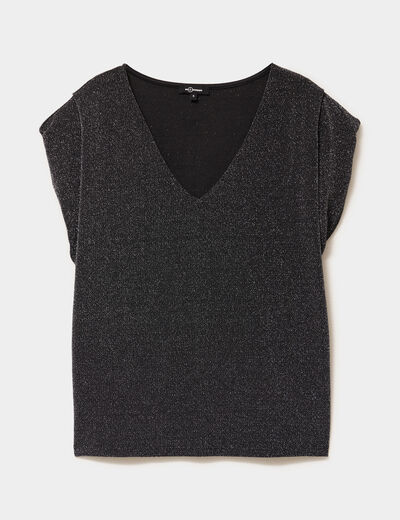 T-shirt manches courtes col en V gris argent femme