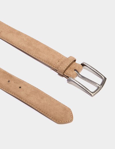 Ceinture effet su&eacute;dine boucle rectangle sable homme
