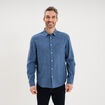 Chemise manches longues lin m&eacute;lang&eacute; bleu homme