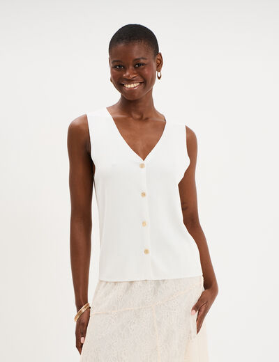 Gilet sans manches col en V blanc femme