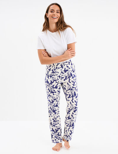 Pantalon de pyjama fluide taille haute bleu marine femme