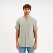 Chemise col mao lin m&eacute;lang&eacute; vert kaki homme