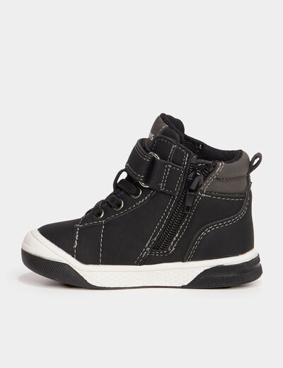 Baskets montantes zippées à scratchs noir bébé garçon