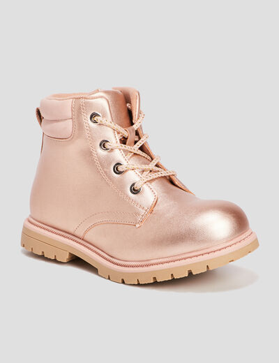 Bottines irisées à lacets rose champagne fille