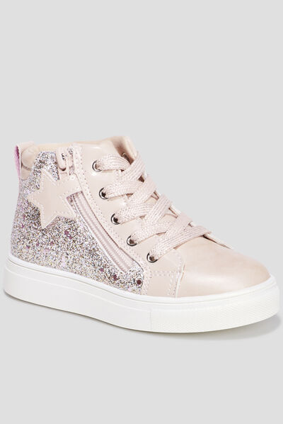 Baskets montantes pailletées zippées rose fille