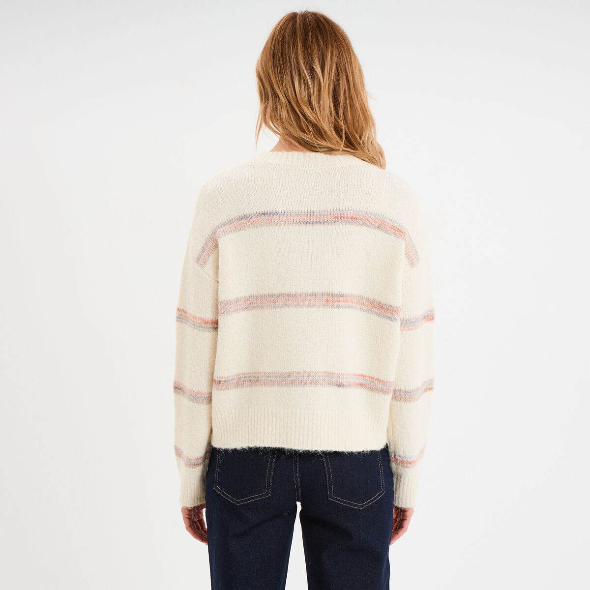 Pull col rond manches longues ecru femme