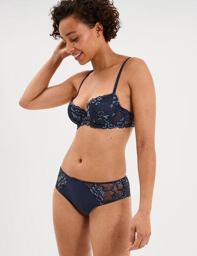 Soutien-gorge corbeille en dentelle bleu marine femme