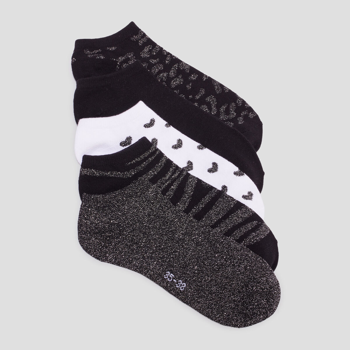 Lot 5 paires chaussettes fils métallisés noir femme