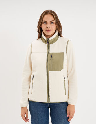 Gilet polaire col montant sans manches blanc femme