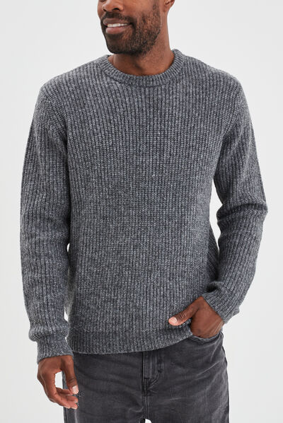 Pull col rond à manches longues gris foncé homme