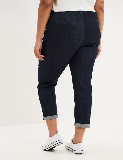 Jean chino cigarette avec ceinture denim brut femme grande taille