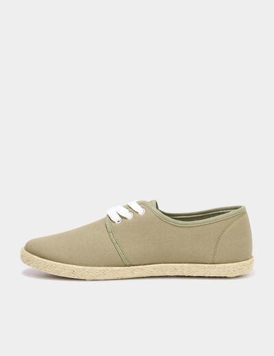 Derbies en toile &agrave; lacets vert kaki femme