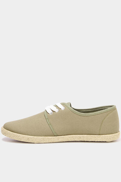 Derbies en toile &agrave; lacets vert kaki femme