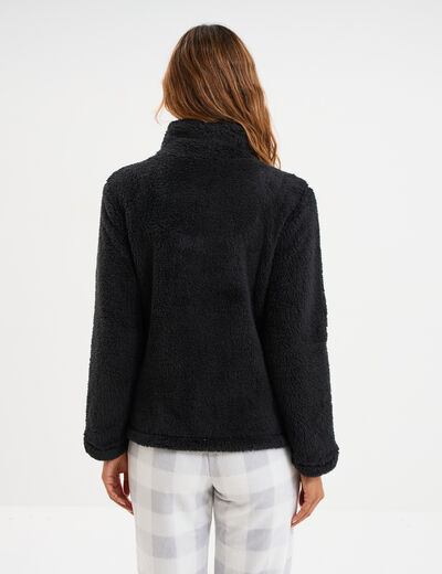 Veste effet polaire col montant noir femme