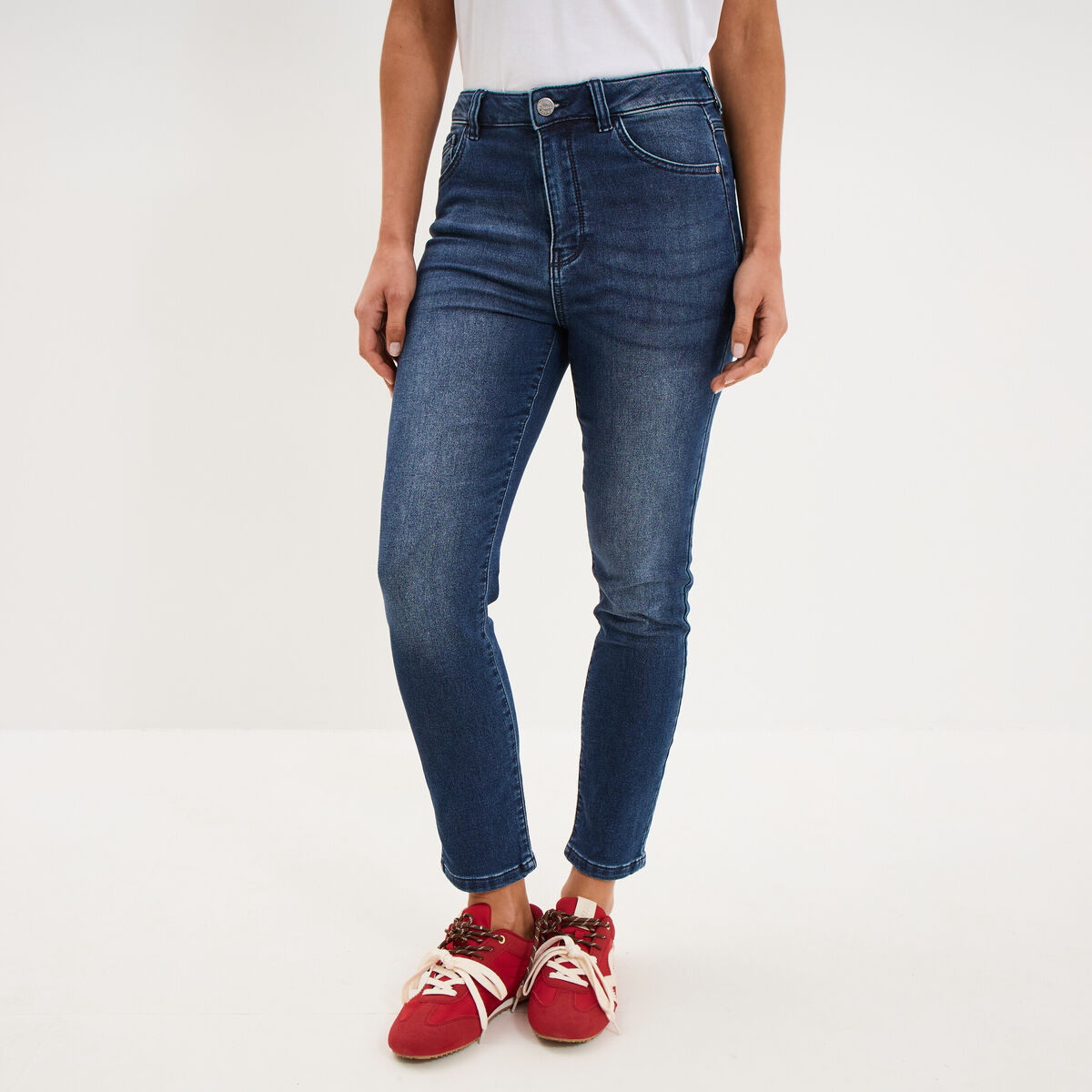 Jean stretch slim 7/8 &egrave;me denim brut femme