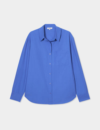 Chemise oversize popeline de coton bleu electrique femme