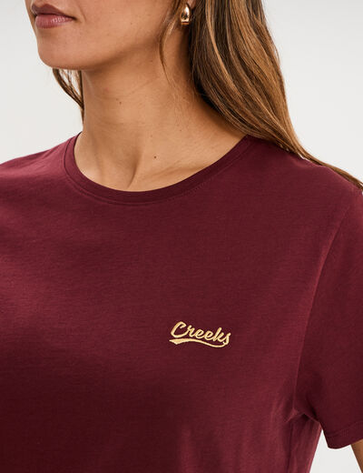 T-shirt col rond manches courtes violet fonc&eacute; femme