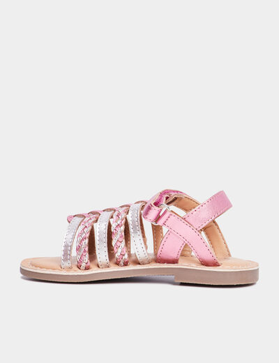 Sandales brides tressées en cuir Creeks rose fille