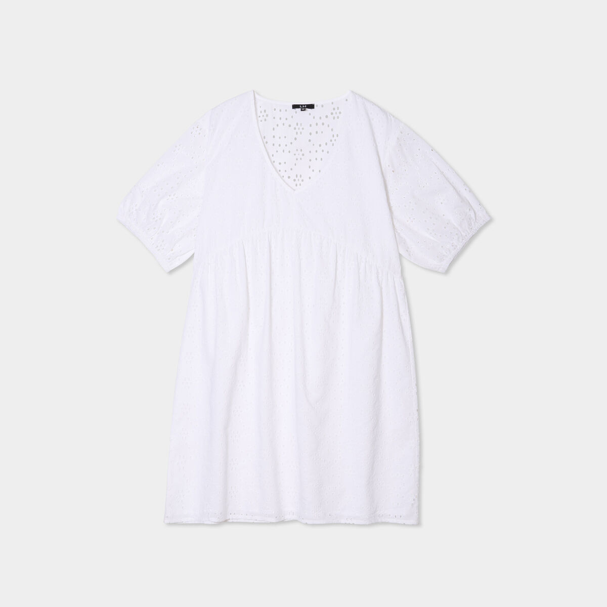 Robe broderie anglaise manches 3/4 blanc femme