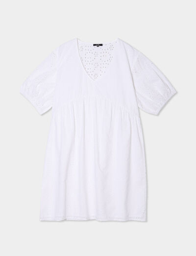 Robe broderie anglaise manches 3/4 blanc femme