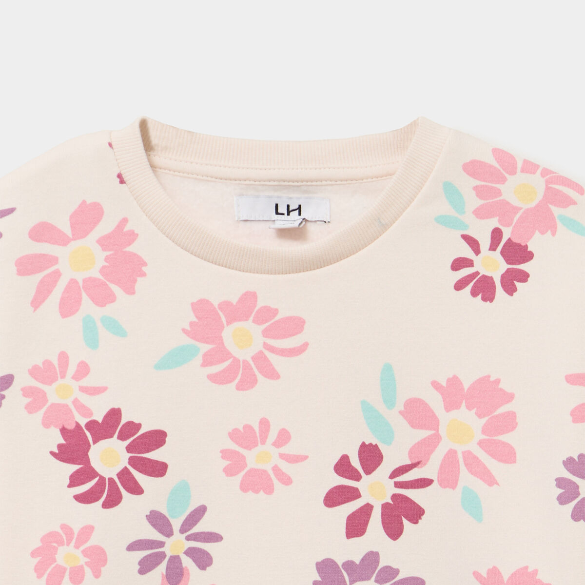 Sweat col rond manches longues beige fille