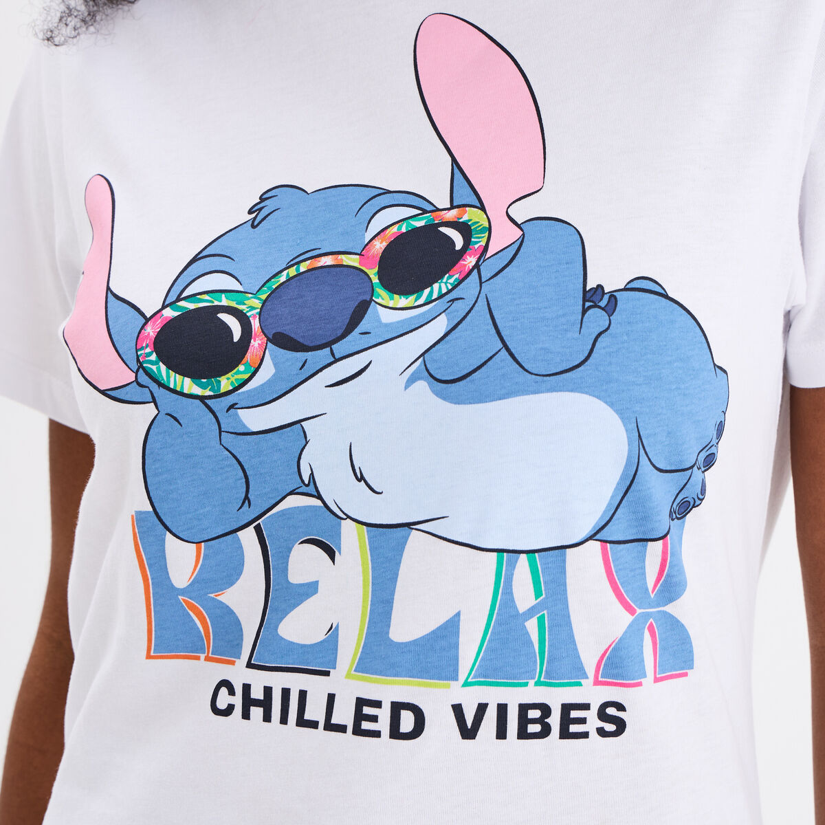 T-shirt col rond manches courtes Stitch blanc femme