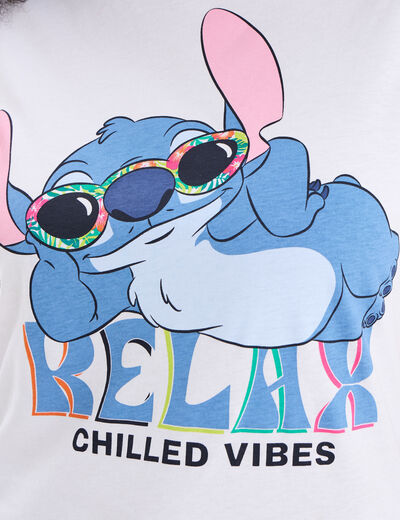 T-shirt col rond manches courtes Stitch blanc femme