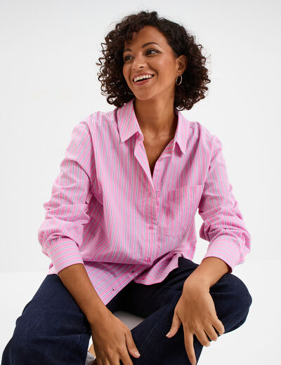 Chemise oversize 1 poche coton rose femme