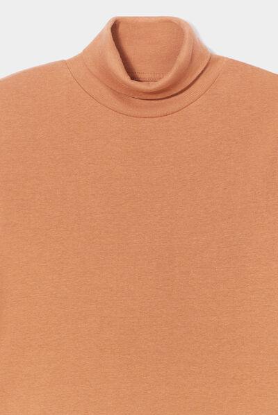 T-shirt col roulé manches longues marron cognac garçon