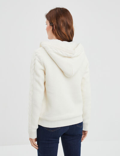 Sweat zippé doublure effet sherpa ecru femme