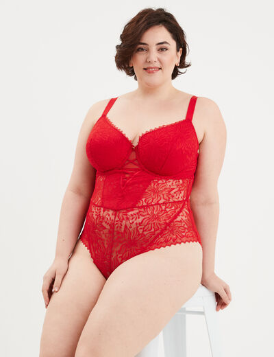 Body en dentelle avec la&ccedil;age rouge femme grande taille