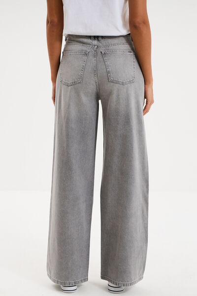 Jean large taille haute coton denim gris femme