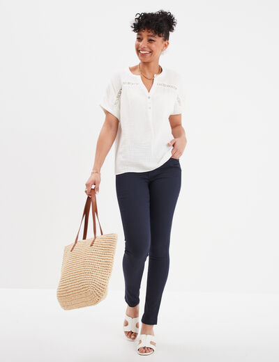 Blouse manches courtes gaze de coton blanc femme