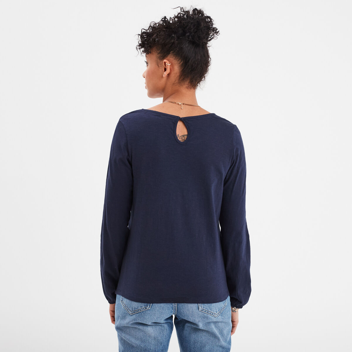 T-shirt détails dentelle Creeks bleu marine femme