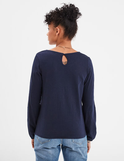 T-shirt détails dentelle Creeks bleu marine femme