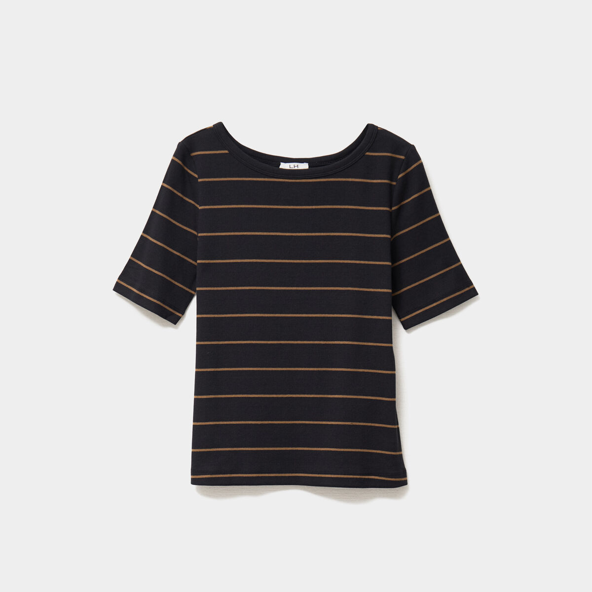 T-shirt col rond manches courtes coton noir femme