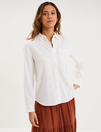 Chemise lin m&eacute;lang&eacute; manches longues blanc femme